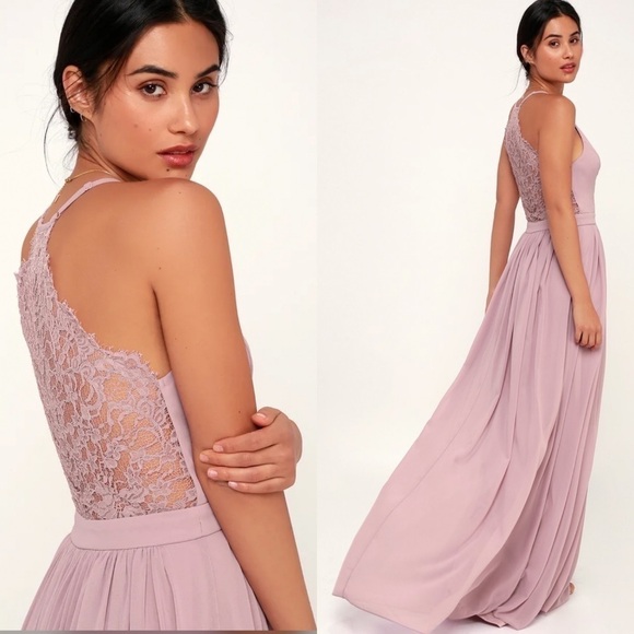 Lulus Love‎ Spell Lace-Back Maxi Dress in Dusty Lavender Size Medium - Picture 2 of 8